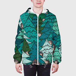 Куртка с капюшоном мужская Ежи в еловом лесу, цвет: 3D-белый — фото 2