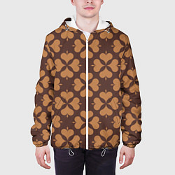 Куртка с капюшоном мужская Четырехлистный клевер коричневый, цвет: 3D-белый — фото 2