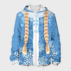 Куртка с капюшоном мужская Снегурочка с косами, цвет: 3D-белый