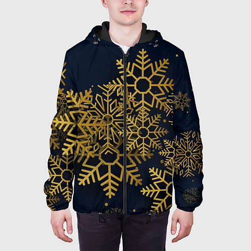 Мужская куртка Золотые снежинки / 3D-Черный – фото 3
