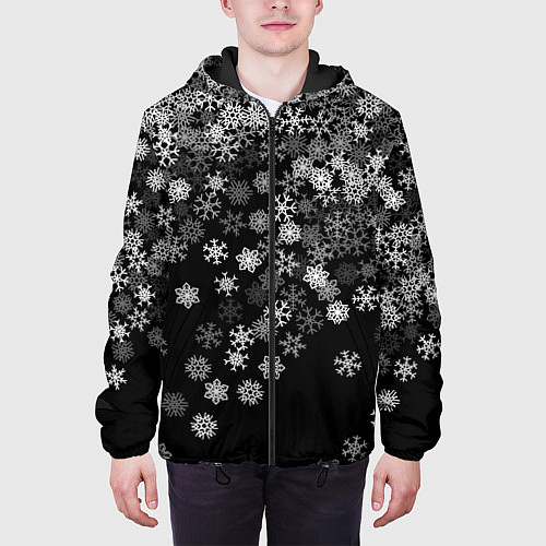 Мужская куртка Пушистые снежинки / 3D-Черный – фото 3