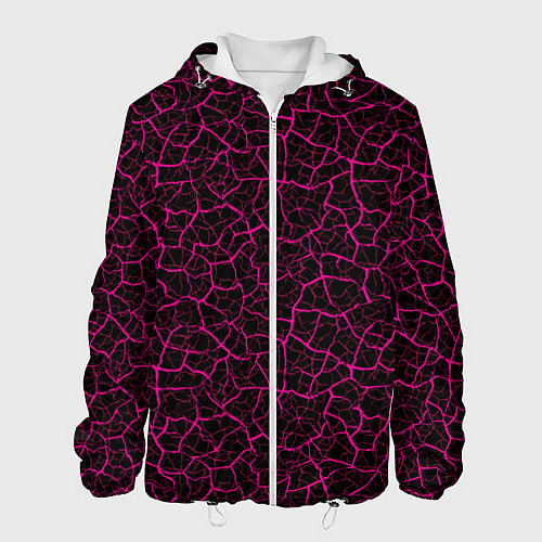 Мужская куртка Абстрактные розовые узоры в виде трещин на чёрном / 3D-Белый – фото 1
