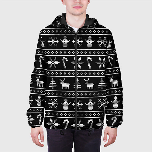 Мужская куртка Узор с ёлками снежинками и оленями / 3D-Черный – фото 3