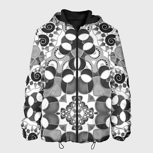 Мужская куртка Бело-серый этнический узор / 3D-Черный – фото 1