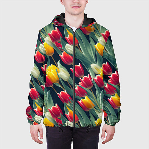 Мужская куртка Много тюльпанов / 3D-Черный – фото 3
