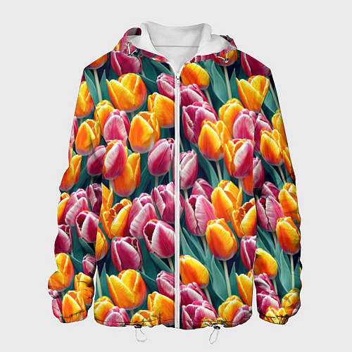 Мужская куртка Роскошные тюльпаны / 3D-Белый – фото 1