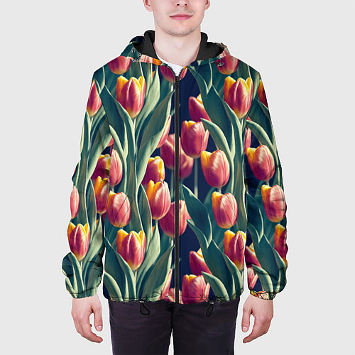 Мужская куртка Много тюльпанов / 3D-Черный – фото 3