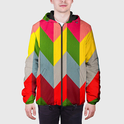 Мужская куртка Разноцветный ромбический абстрактный паттерн / 3D-Черный – фото 3