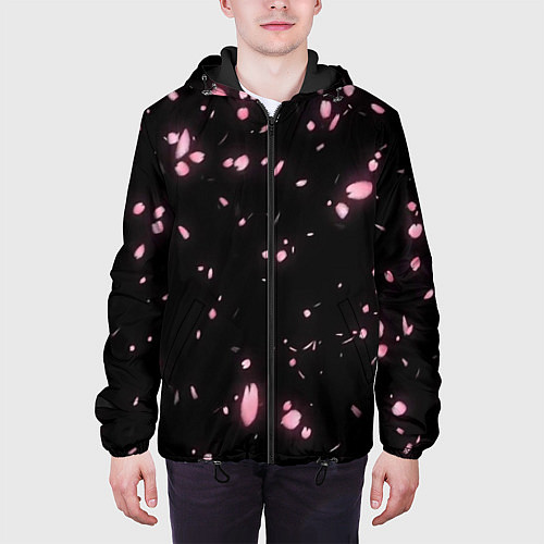 Мужская куртка Неоновые липестки сакуры / 3D-Черный – фото 3