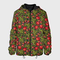 Куртка с капюшоном мужская Русские цветочные узоры, цвет: 3D-черный