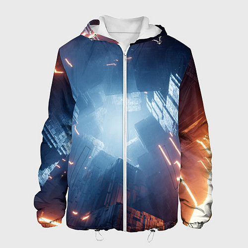 Мужская куртка Множество неоновых блоков во тьме и туман / 3D-Белый – фото 1