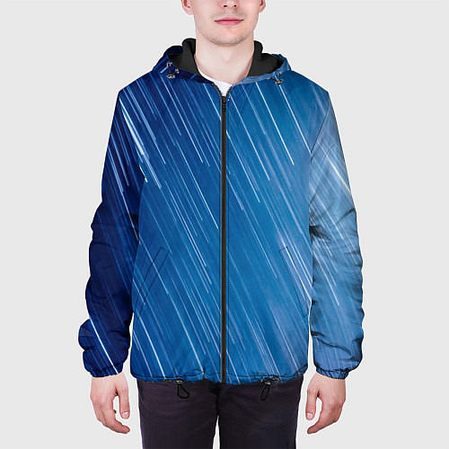 Мужская куртка Белые полосы на синем фоне / 3D-Черный – фото 3