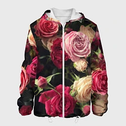 Куртка с капюшоном мужская Нежные кустовые розы, цвет: 3D-белый