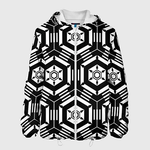 Мужская куртка Абстрактный геометрический узор на тему техники / 3D-Белый – фото 1