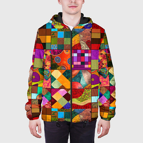 Мужская куртка Лоскутное шитье, пэчворк из нейросети / 3D-Черный – фото 3