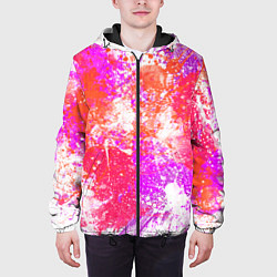 Куртка с капюшоном мужская Разбрызганная красная краска - светлый фон, цвет: 3D-черный — фото 2
