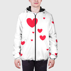 Куртка с капюшоном мужская Много красных сердец, цвет: 3D-черный — фото 2