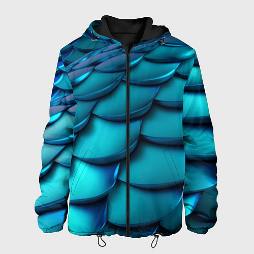 Мужская куртка Чешуя бирюзовая металлик / 3D-Черный – фото 1