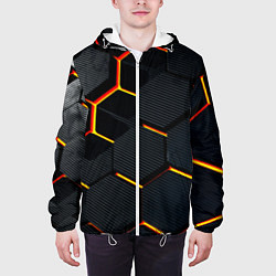 Куртка с капюшоном мужская Плиты стиль соты киберпанк, цвет: 3D-белый — фото 2