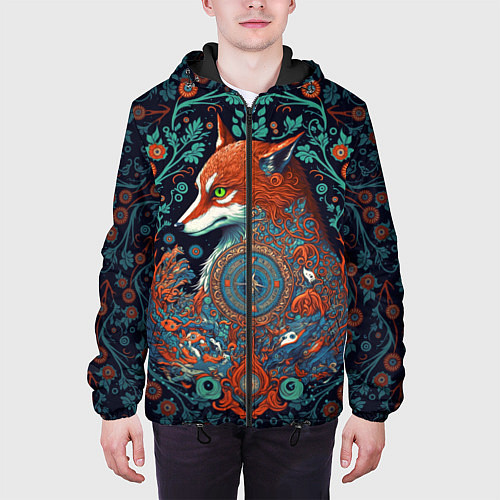 Мужская куртка Рыжая лиса с орнаментом / 3D-Черный – фото 3