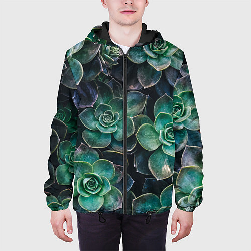 Мужская куртка Паттерн из множество зелёных цветов / 3D-Черный – фото 3