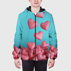 Куртка с капюшоном мужская Россыпь сердец на день святого валентина, цвет: 3D-черный — фото 2