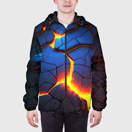 Мужская куртка Яркая неоновая лава, разломы / 3D-Черный – фото 3