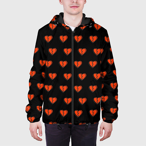 Мужская куртка Разбитые сердца на черном фоне / 3D-Черный – фото 3