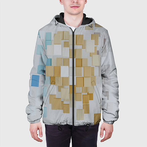 Мужская куртка Геометрические золотые, синие и белые кубы / 3D-Черный – фото 3