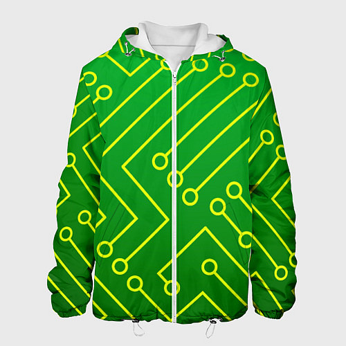 Мужская куртка Технический зелёный паттерн с жёлтыми лучами / 3D-Белый – фото 1