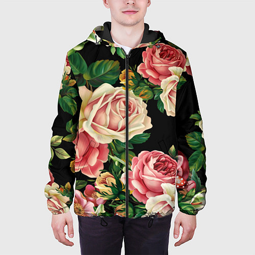 Мужская куртка Цветы на черном фоне / 3D-Черный – фото 3