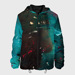 Куртка с капюшоном мужская Абстрактные тьма, светло-синий туман и мазки красо, цвет: 3D-черный