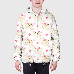 Куртка с капюшоном мужская Конверты с сердечками - паттерн, цвет: 3D-белый — фото 2