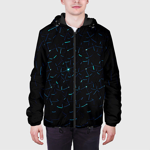 Мужская куртка Абстрактные неоновые светло-синие линии шара / 3D-Черный – фото 3