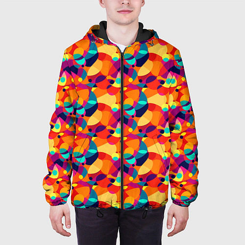 Мужская куртка Абстрактный узор из разноцветных окружностей / 3D-Черный – фото 3