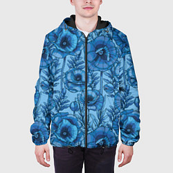 Куртка с капюшоном мужская Синие цветы, цвет: 3D-черный — фото 2