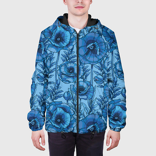 Мужская куртка Синие цветы / 3D-Черный – фото 3