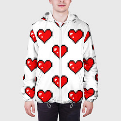 Куртка с капюшоном мужская Сердца в стиле пиксель-арт, цвет: 3D-белый — фото 2