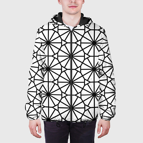 Мужская куртка Абстрактный чёрно-белый треугольно-круглый паттерн / 3D-Черный – фото 3