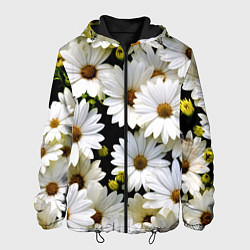 Куртка с капюшоном мужская Белые цветы ромашки - летний паттерн, цвет: 3D-черный