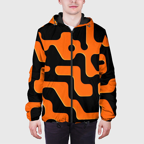 Мужская куртка Черно-оранжевый абстрактный лабиринт / 3D-Черный – фото 3