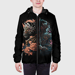 Куртка с капюшоном мужская Самурай и тигр, цвет: 3D-черный — фото 2