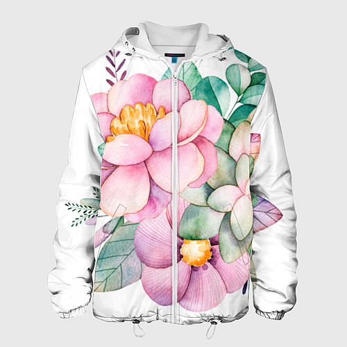 Мужская куртка Пастельные цветы - посередине / 3D-Белый – фото 1