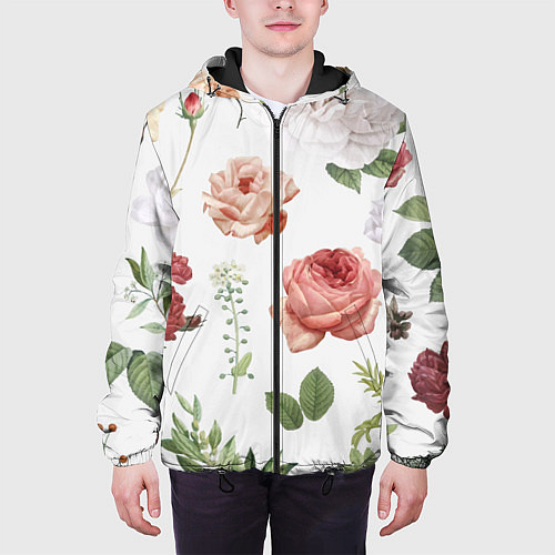 Мужская куртка Гербарий цветов на белом фоне / 3D-Черный – фото 3