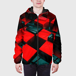 Куртка с капюшоном мужская Кубы геометрии красный и чёрный, цвет: 3D-черный — фото 2
