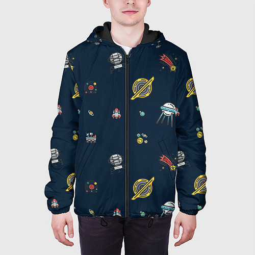 Мужская куртка Паттерн - галактика / 3D-Черный – фото 3