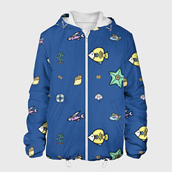 Куртка с капюшоном мужская Паттерн - морской мир, цвет: 3D-белый