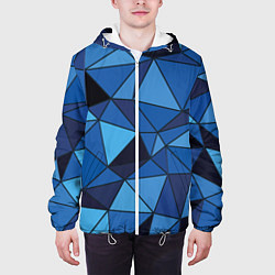 Куртка с капюшоном мужская Синие треугольники, абстракт, цвет: 3D-белый — фото 2