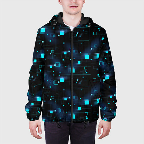 Мужская куртка Светящиеся неоновые квадраты / 3D-Черный – фото 3