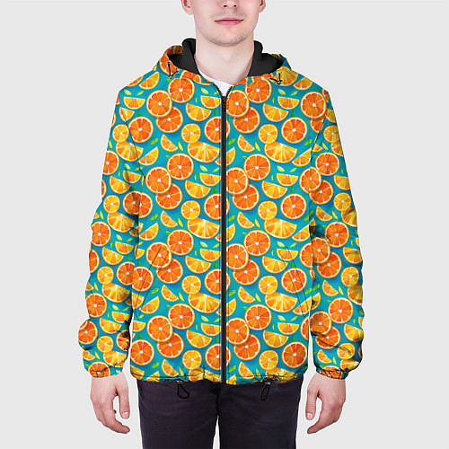 Мужская куртка Дольки апельсина на синем фоне / 3D-Черный – фото 3